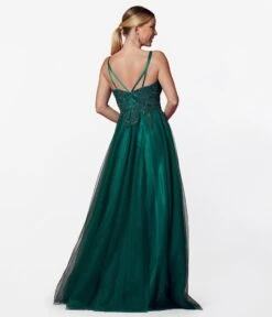 Hunter Green Floral & Tulle Prom Ball Gown -New Dress Store hunter green floral tulle prom ball gown 899670