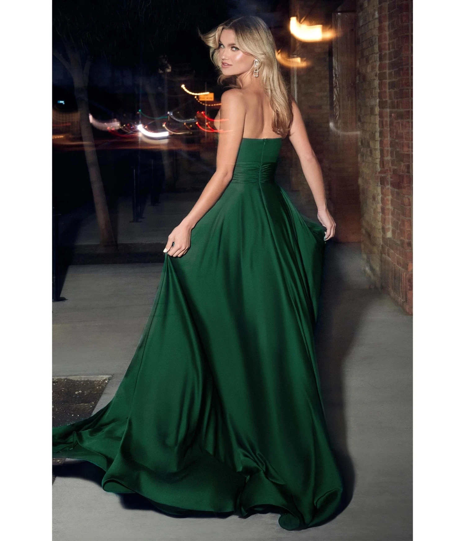 Cinderella Divine Hunter Green Satin Strapless Keyhole Evening Gown 2 Cinderella Divine Hunter Green Satin Strapless Keyhole Evening Gown - Image 2