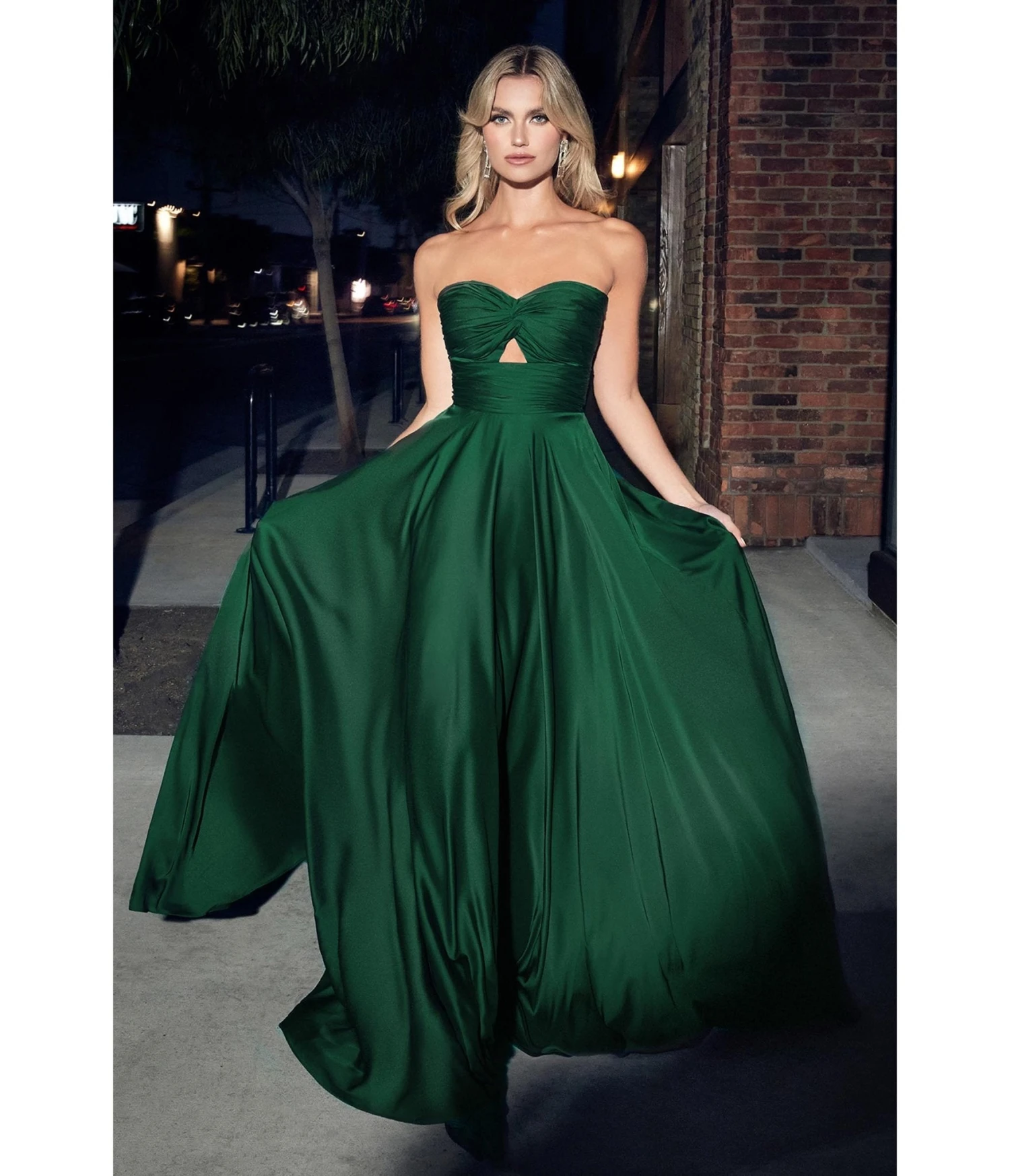 Cinderella Divine Hunter Green Satin Strapless Keyhole Evening Gown 1 Cinderella Divine Hunter Green Satin Strapless Keyhole Evening Gown