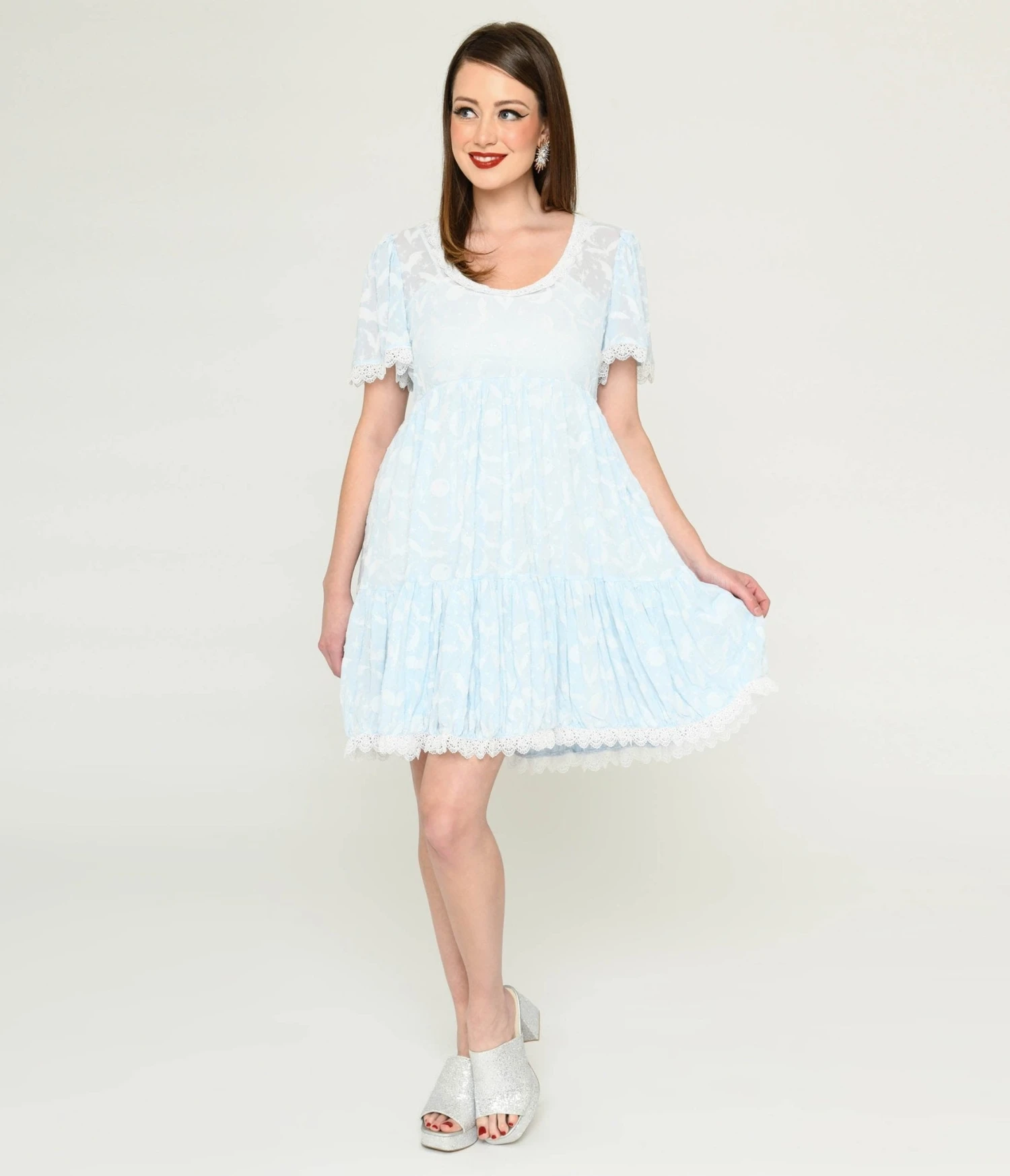 Ice Blue Bat & Moon Flocked Babydoll Dress 1 Ice Blue Bat & Moon Flocked Babydoll Dress