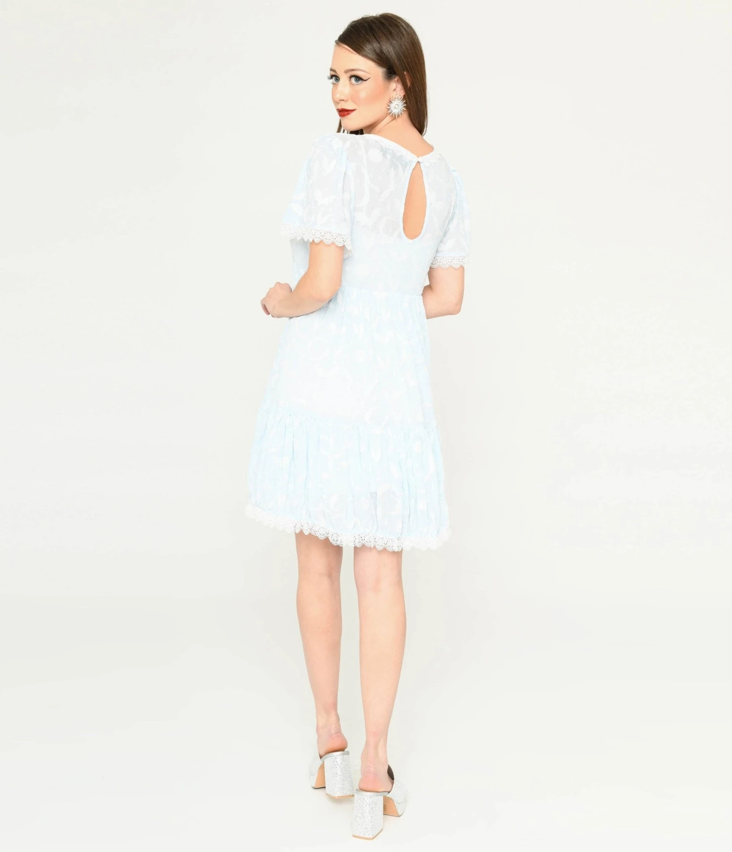 Ice Blue Bat & Moon Flocked Babydoll Dress 3 Ice Blue Bat & Moon Flocked Babydoll Dress - Image 3