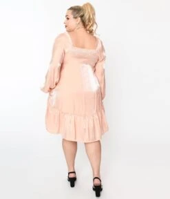 Iridescent Peach Ruffled Babydoll Dress -New Dress Store iridescent peach ruffled babydoll dress 738375