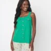Kelly Green Faux Button Sleeveless Top
