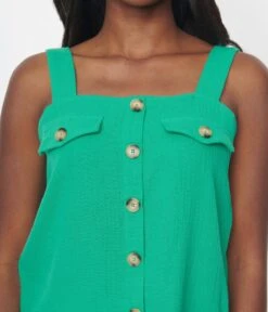 Kelly Green Faux Button Sleeveless Top -New Dress Store kelly green faux button sleeveless top 505092