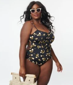 Kingdom & State Plus Size Black & Ivory Floral One Piece Swimsuit