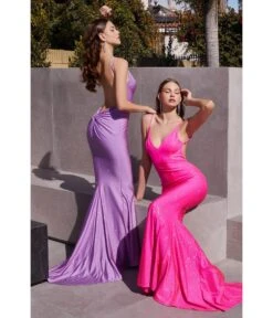 Cinderella Divine Lavender Glitter Satin Sultry Fitted Evening Dress