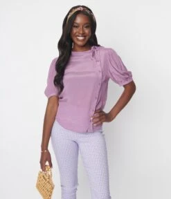 Lavender Puff Sleeve Bow Blouse -New Dress Store lavender puff sleeve bow blouse 939886