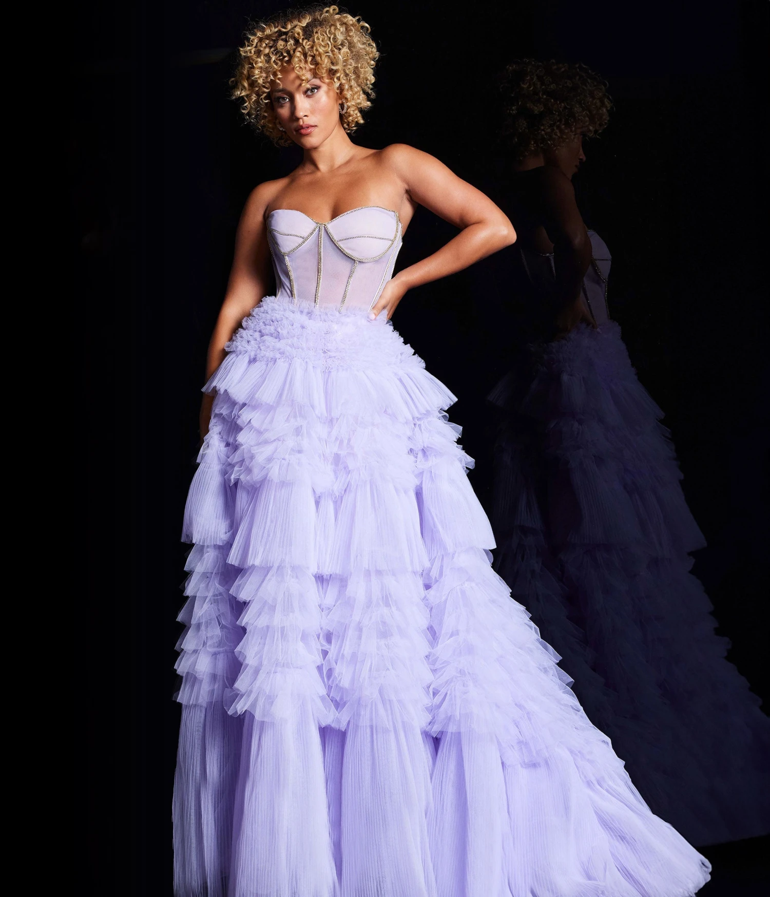 Jovani Lavender Ruffle Tiered Strapless Sweetheart Ballgown 1 Jovani Lavender Ruffle Tiered Strapless Sweetheart Ballgown