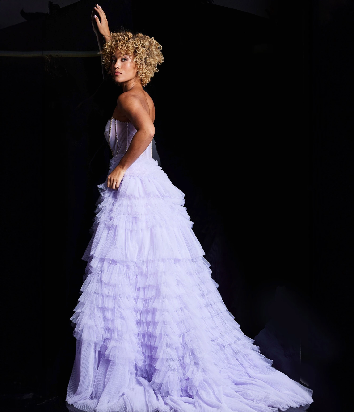 Jovani Lavender Ruffle Tiered Strapless Sweetheart Ballgown 2 Jovani Lavender Ruffle Tiered Strapless Sweetheart Ballgown - Image 2