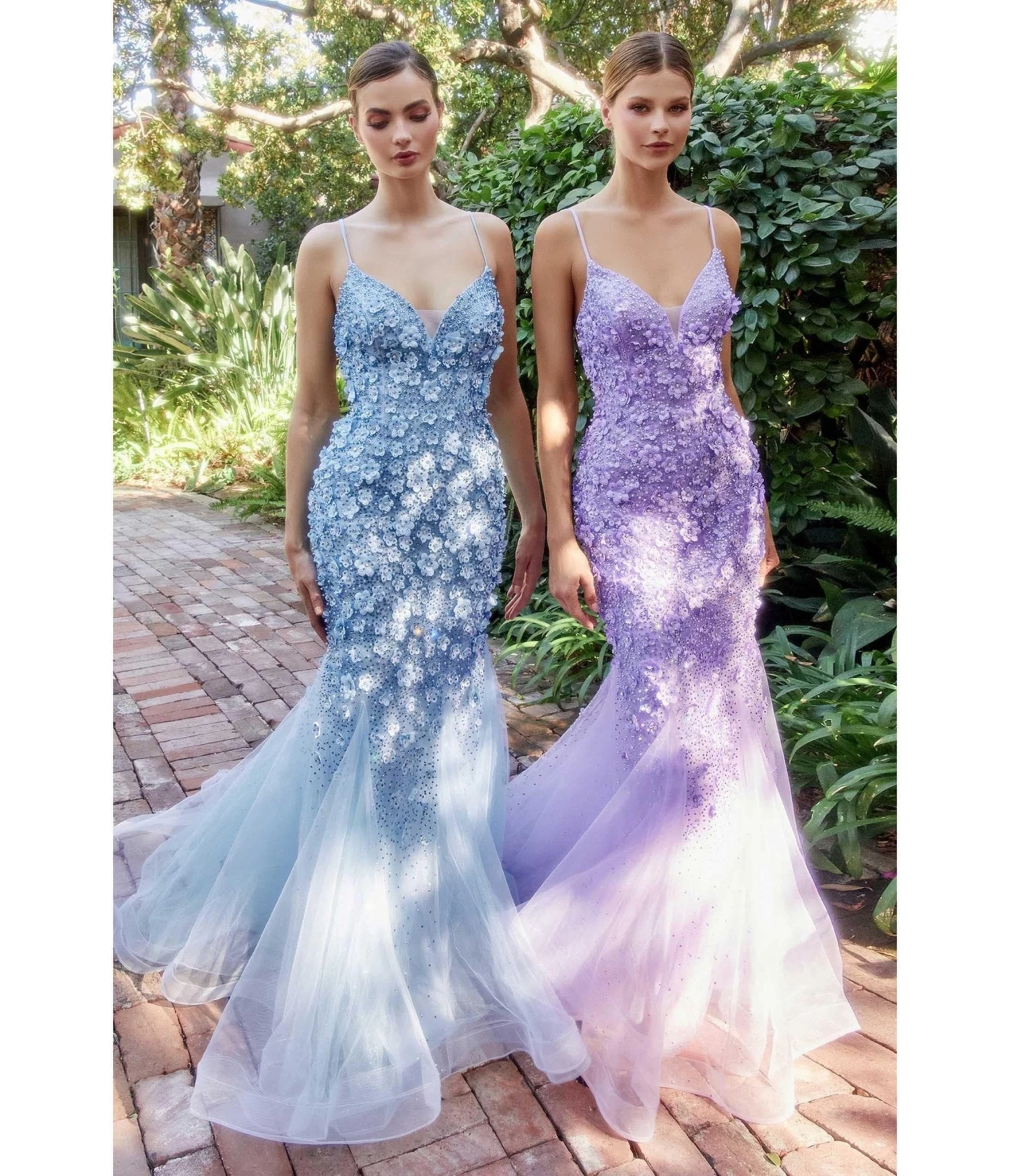 Cinderella Divine Light Blue Chromatic Floral Mermaid Bridesmaid Dress 2 Cinderella Divine Light Blue Chromatic Floral Mermaid Bridesmaid Dress - Image 2