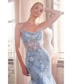 Cinderella Divine Light Blue Floral & Beaded Corset Mermaid Gown 5 Cinderella Divine Light Blue Floral & Beaded Corset Mermaid Gown -New Dress Store light blue floral beaded corset mermaid gown 580901
