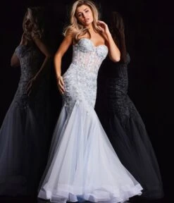 Jovani Light Blue Floral Embroidered Corset Mermaid Prom Dress -New Dress Store light blue floral embroidered corset mermaid prom dress 881789