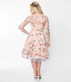 Light Peach Floral Swing Dress -New Dress Store light peach floral swing dress 554373