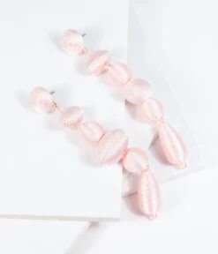Light Pink Woven Beaded Drop Earrings