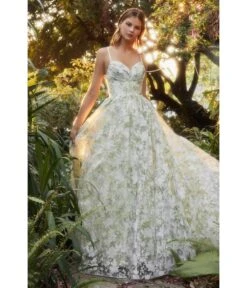 Cinderella Divine Light Yellow Floral Organza Prom Bridesmaid Gown