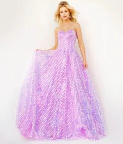 Jovani Lilac Clover Sequin Strapless Ballgown