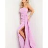 Jovani Lilac Pleated Waist Strapless Evening Gown