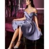Cinderella Divine Lilac Satin Flare Prom Dress