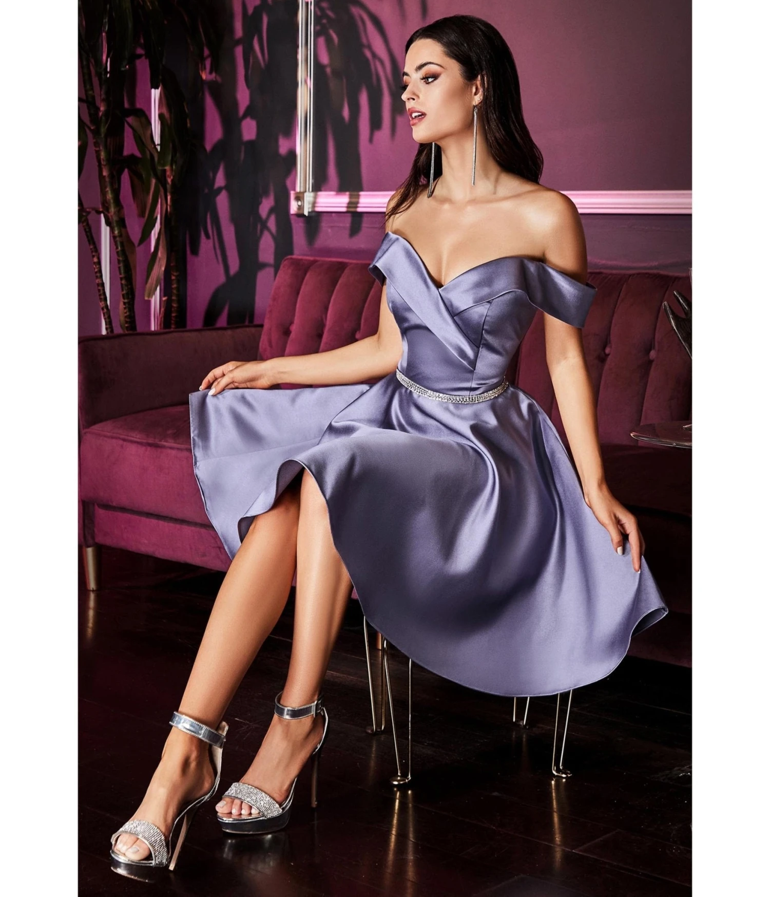 Cinderella Divine Lilac Satin Flare Prom Dress 1 Cinderella Divine Lilac Satin Flare Prom Dress