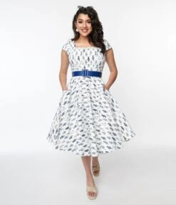 Magnolia Place Ivory & Navy Cat Anna Swing Dress -New Dress Store magnolia place ivory navy cat anna swing dress 218998
