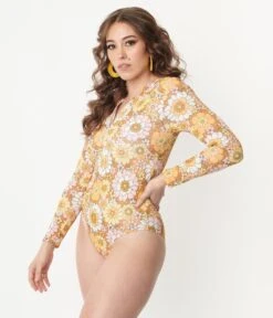 Magnolia Place Mustard Floral Print Long Sleeve Swimsuit 10 Magnolia Place Mustard Floral Print Long Sleeve Swimsuit -New Dress Store magnolia place mustard floral print long sleeve swimsuit 435584