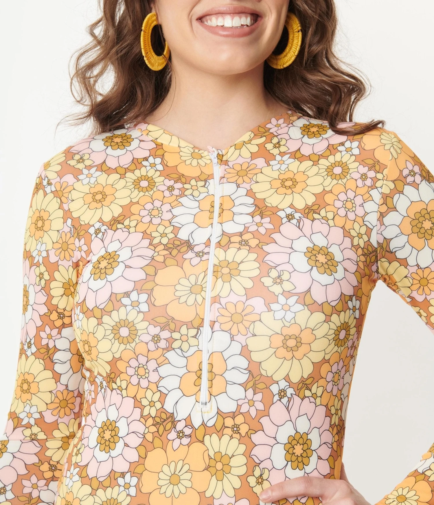 Magnolia Place Mustard Floral Print Long Sleeve Swimsuit 2 Magnolia Place Mustard Floral Print Long Sleeve Swimsuit - Image 2