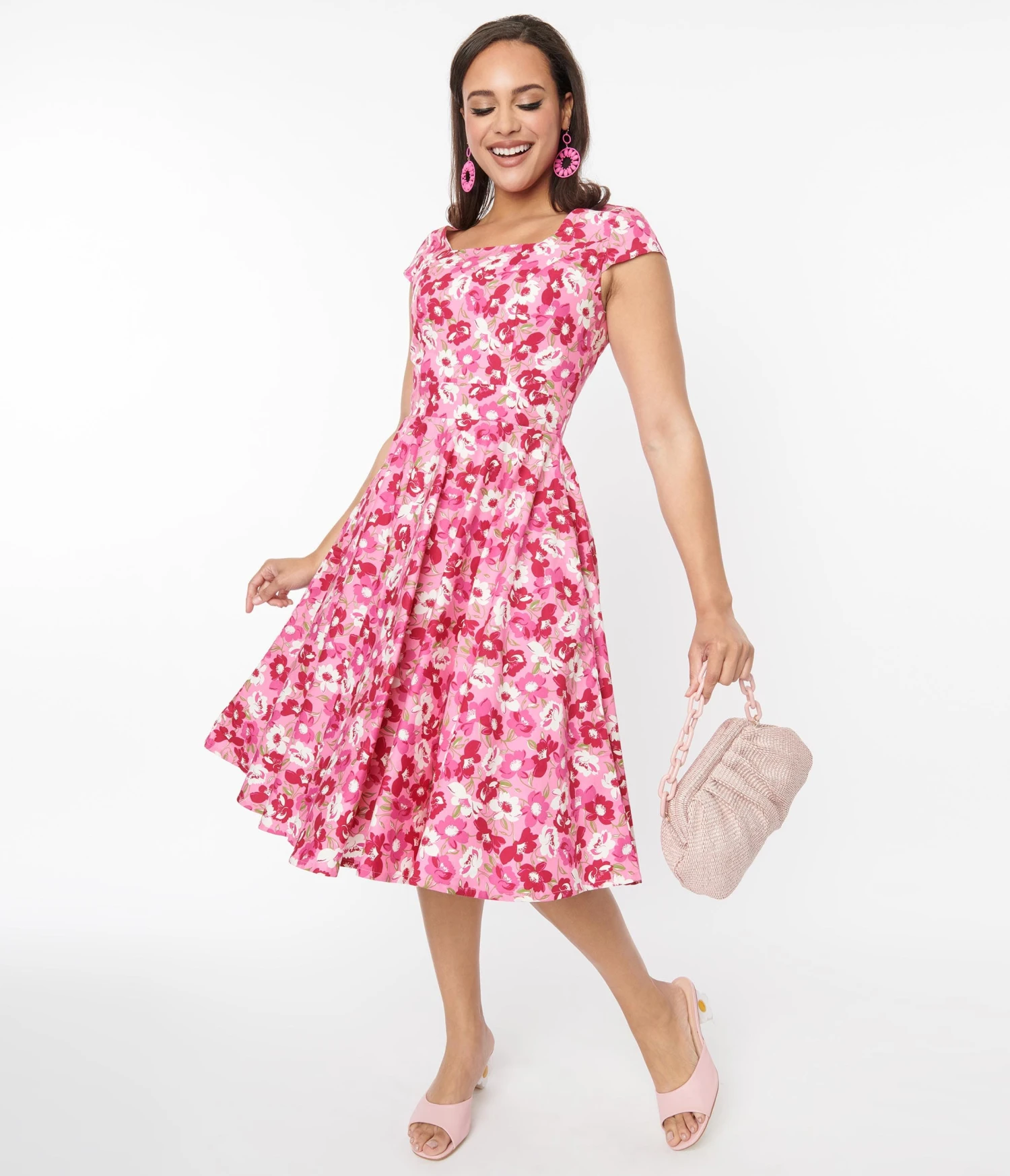 Magnolia Place Pink Floral Anna Swing Dress 1 Magnolia Place Pink Floral Anna Swing Dress