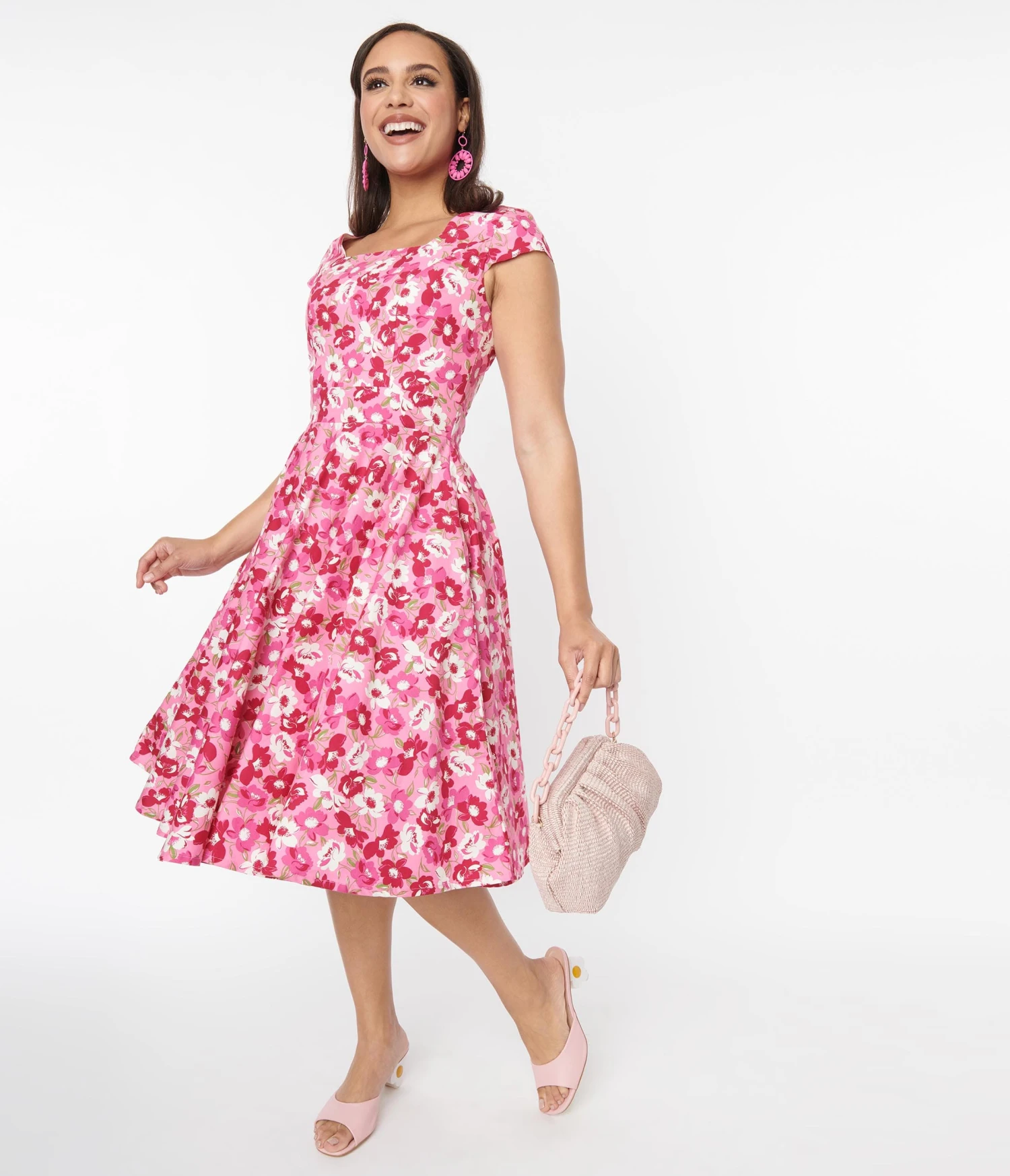 Magnolia Place Pink Floral Anna Swing Dress 5 Magnolia Place Pink Floral Anna Swing Dress - Image 5