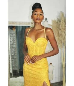 Cinderella Divine Marigold Sequin Fitted Corset Prom Dress -New Dress Store marigold sequin fitted corset prom dress 525257