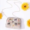 Mary Frances Tan Bee & Floral Beaded Crossbody Bag
