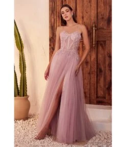 Cinderella Divine Mauve Foliage Applique Corset Tulle Gown