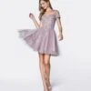 Cinderella Divine Mauve Glitter Tulle Cold Shoulder Homecoming Dress