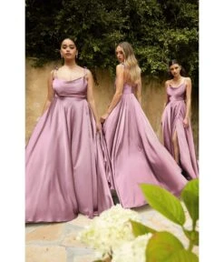 Cinderella Divine Mauve Liquid Satin Prom Gown