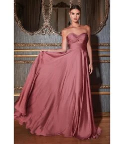 Cinderella Divine Mauve Rose Satin Strapless Keyhole Evening Gown