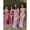 Cinderella Divine Mauve Satin Off The Shoulder Corset Bridesmaid Gown