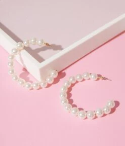 Mega Faux Pearl Hoop Earrings