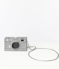 Metallic Silver Camera Crossbody Bag