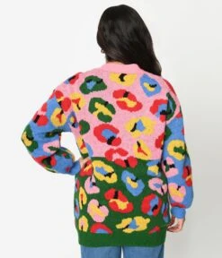 Multicolor Abstract Leopard Print Long Cardigan -New Dress Store multicolor abstract leopard print long cardigan 775598
