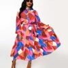 Multicolor Geometric Tiered Maxi Shirt Dress