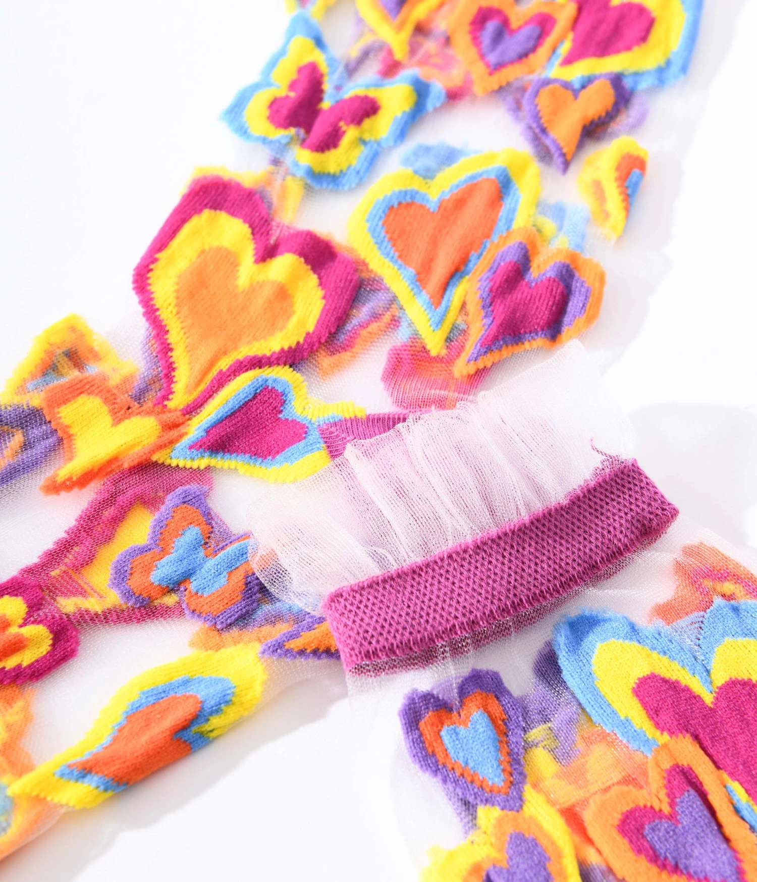 Multicolor Hearts Sheer Ruffle Crew Socks 2 Multicolor Hearts Sheer Ruffle Crew Socks - Image 2