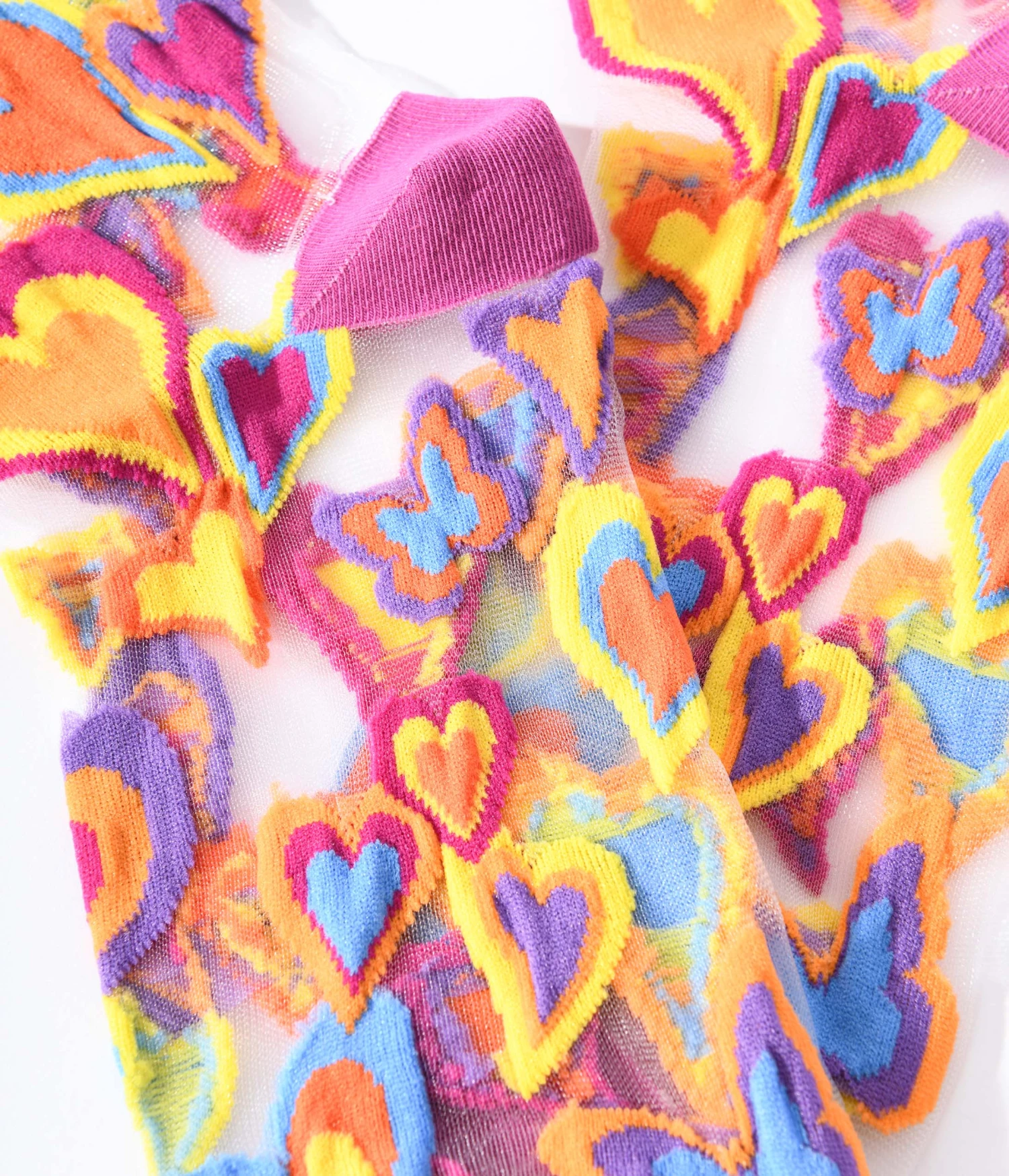 Multicolor Hearts Sheer Ruffle Crew Socks 3 Multicolor Hearts Sheer Ruffle Crew Socks - Image 3