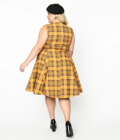 Mustard & Black Plaid Swing Dress -New Dress Store mustard black plaid swing dress 661322