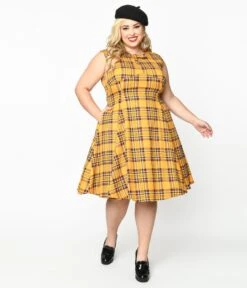 Mustard & Black Plaid Swing Dress