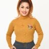 Mustard Yellow Mushroom Embroidered Turtleneck Sweater