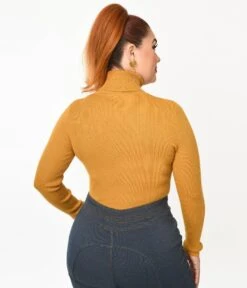 Mustard Yellow Mushroom Embroidered Turtleneck Sweater -New Dress Store mustard yellow mushroom embroidered turtleneck sweater 956088