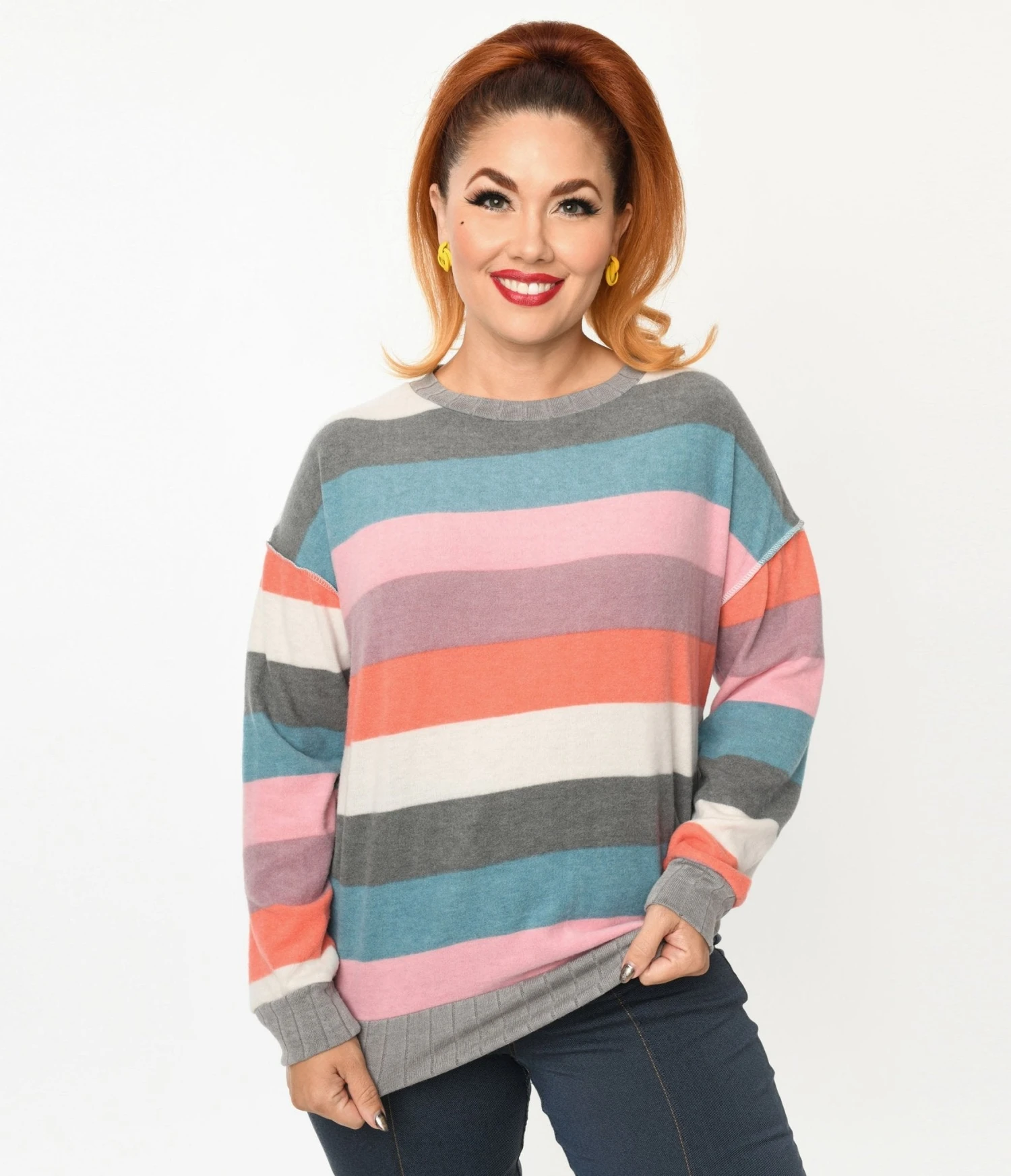 Muted Multicolor Striped Hacci Knit Sweater 2 Muted Multicolor Striped Hacci Knit Sweater - Image 2