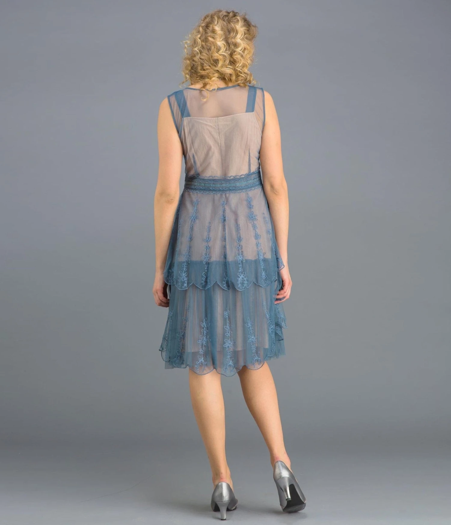 Nataya 1920s Style Sapphire & Nude Flapper Dress 3 Nataya 1920s Style Sapphire & Nude Flapper Dress - Image 3