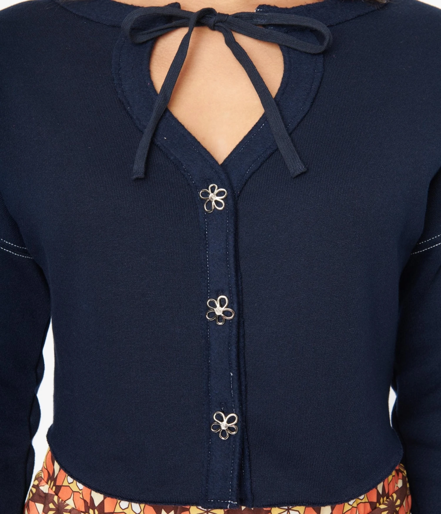 Navy Floral Button Cropped Petunia Cardigan 3 Navy Floral Button Cropped Petunia Cardigan - Image 3