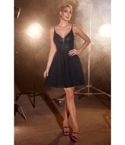 Cinderella Divine Navy Glitter Chiffon Cocktail Dress