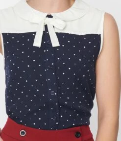 Navy & Ivory Pin Dot Bow Top 6 Navy & Ivory Pin Dot Bow Top -New Dress Store navy ivory pin dot bow top 144688